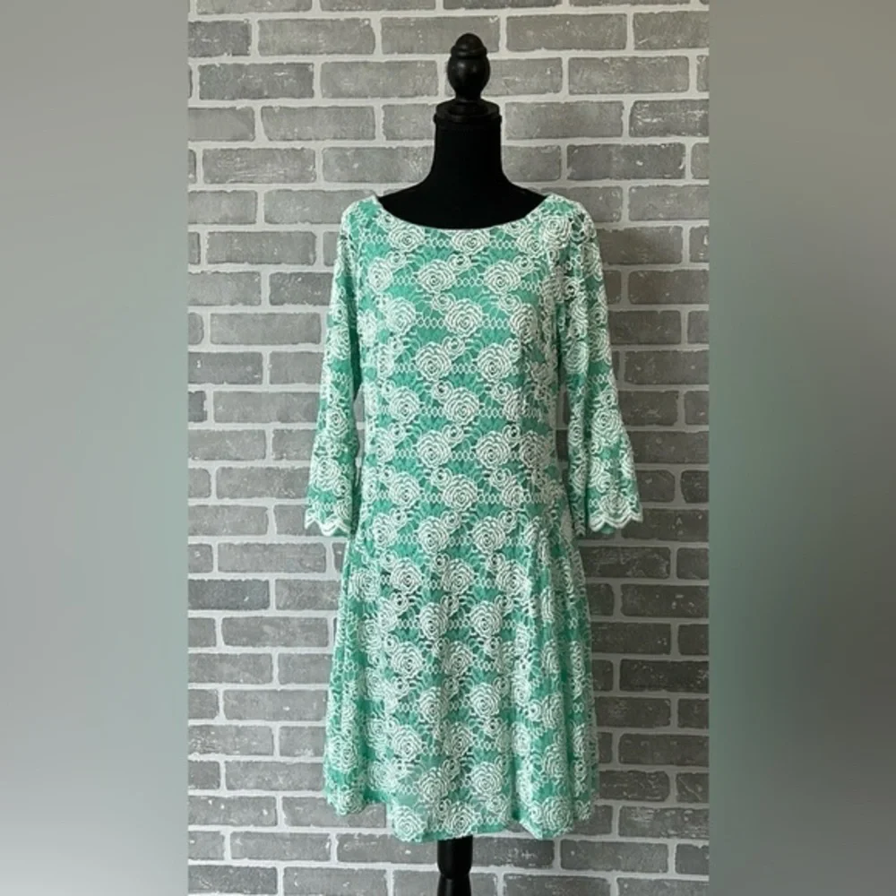 Green Lace Mini Dress‎ Bell Sleeve Floral Cottagecore Easter Spring Size 14